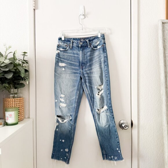 ABERCROMBIE & FITCH Annie High Rise Girlfriend Jeans Size 25 Distressed Crop - Picture 1 of 5